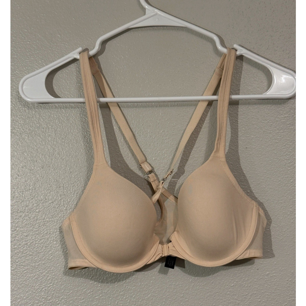 Soma Memorable Bra Front Close Full Coverage Racerback Sz 34B Underwired Beige - Picture 2 of 4